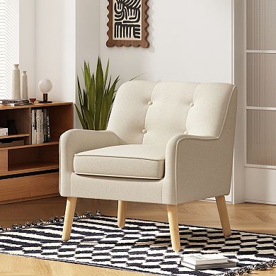 Trikiousd Mid Century Modern Tufted Accent Chair Upholstered Armchair Wood Legs