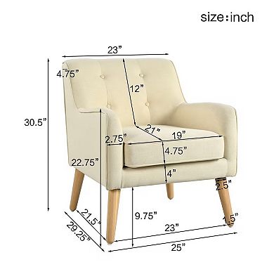 Trikiousd Mid Century Modern Tufted Accent Chair Upholstered Armchair Wood Legs