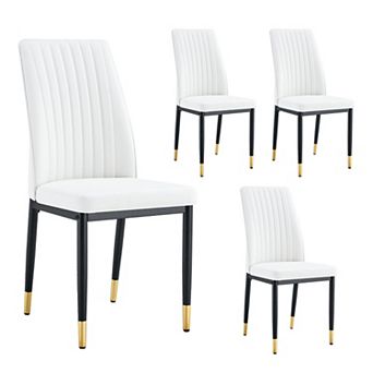Trikiousd Set of 4 Modern PU Leather Dining Chairs with High Back and Metal Legs Kitchen Chairs