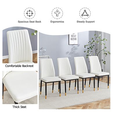 Trikiousd Set of 4 Modern PU Leather Dining Chairs with High Back and Metal Legs Kitchen Chairs