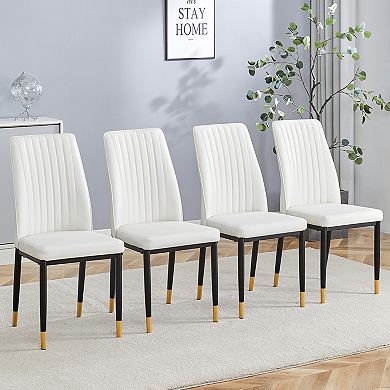 Trikiousd Set of 4 Modern PU Leather Dining Chairs with High Back and Metal Legs Kitchen Chairs