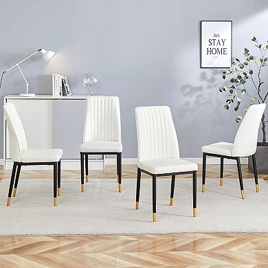 Trikiousd Set of 4 Modern PU Leather Dining Chairs with High Back and Metal Legs Kitchen Chairs