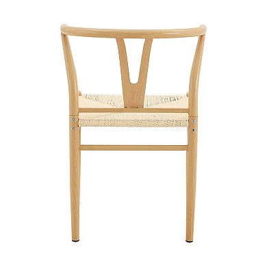 Trikiousd Wishbone Dining Chairs Set of 2 Woven Seat Armchairs with Metal Frame