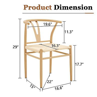 Trikiousd Wishbone Dining Chairs Set of 2 Woven Seat Armchairs with Metal Frame