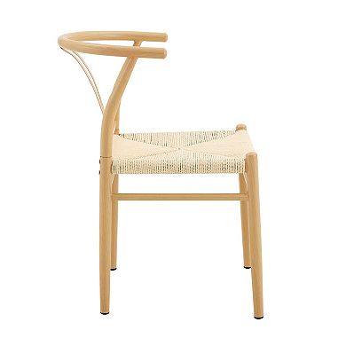 Trikiousd Wishbone Dining Chairs Set of 2 Woven Seat Armchairs with Metal Frame