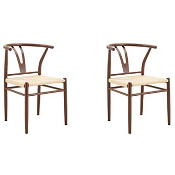 Trikiousd Wishbone Dining Chairs Set of 2 Woven Seat Armchairs with Metal Frame
