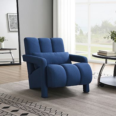 Trikiousd Modern Upholstered Accent Chair Linen Armchair with Pillow