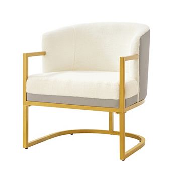 Trikiousd Modern Faux Fur Accent Chair Upholstered Cozy Armchair with Metal Frame