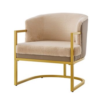 Trikiousd Modern Faux Fur Accent Chair Upholstered Cozy Armchair with Metal Frame