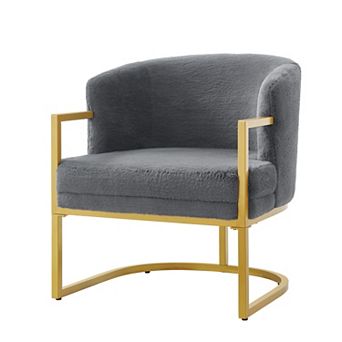 Trikiousd Modern Faux Fur Accent Chair Upholstered Cozy Armchair with Metal Frame