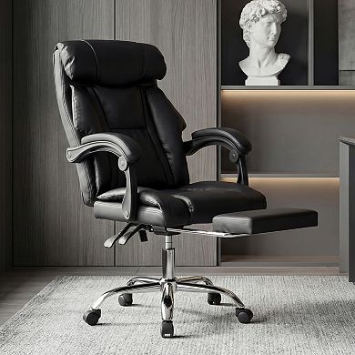 Trikiousd Adjustable Office Chair with Footrest High Back Reclining PU Leather Gaming Desk Chair