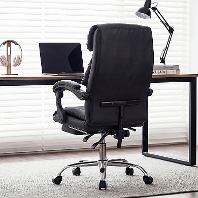 Trikiousd Adjustable Office Chair with Footrest High Back Reclining PU Leather Gaming Desk Chair