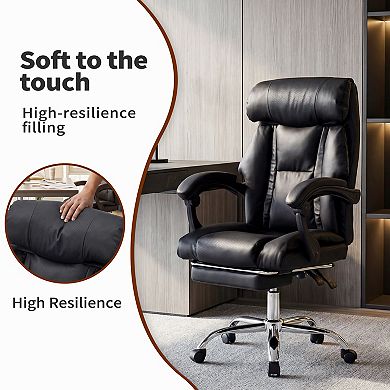 Trikiousd Adjustable Office Chair with Footrest High Back Reclining PU Leather Gaming Desk Chair