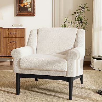 Trikiousd Modern Accent Chair with Flared Arms Mid Century Upholstered Lounge Chair Solid Wood Legs