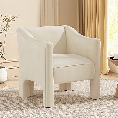 Trikiousd Modern Barrel Accent Chair Upholstered Chenille Armchair with Enclosed Arms