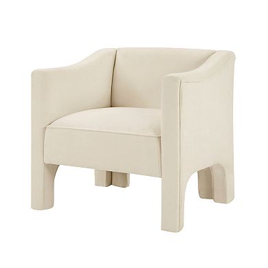 Trikiousd Modern Barrel Accent Chair Upholstered Chenille Armchair with Enclosed Arms