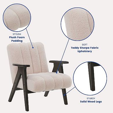 Trikiousd Modern Teddy Sherpa Accent Chair Wood Frame Plush Upholstered Lounge Chair