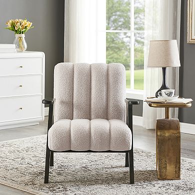 Trikiousd Modern Teddy Sherpa Accent Chair Wood Frame Plush Upholstered Lounge Chair