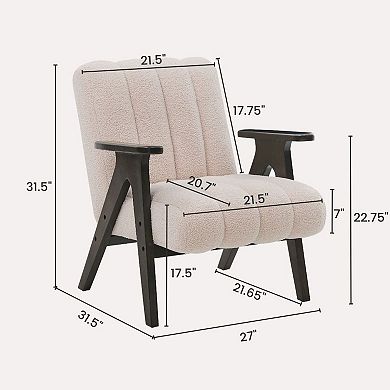 Trikiousd Modern Teddy Sherpa Accent Chair Wood Frame Plush Upholstered Lounge Chair