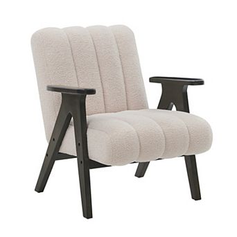 Trikiousd Modern Teddy Sherpa Accent Chair Wood Frame Plush Upholstered Lounge Chair