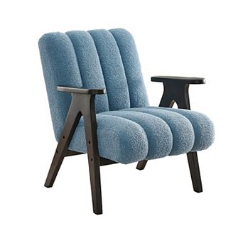 Trikiousd Modern Teddy Sherpa Accent Chair Wood Frame Plush Upholstered Lounge Chair