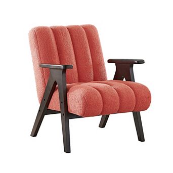 Trikiousd Modern Teddy Sherpa Accent Chair Wood Frame Plush Upholstered Lounge Chair