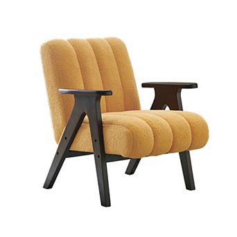 Trikiousd Modern Teddy Sherpa Accent Chair Wood Frame Plush Upholstered Lounge Chair