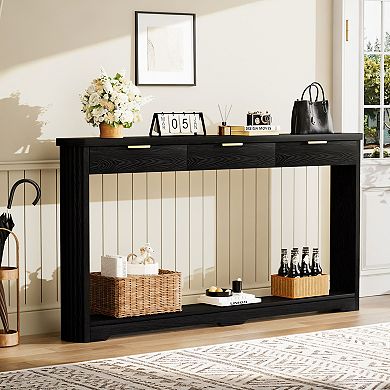 Trikiousd Storage Console Table with 3 Drawers Narrow Sofa Table