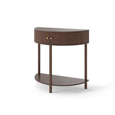 Trikiousd Demi Lune Console Table Half Moon Entryway Table with 2 Drawers and Shelf