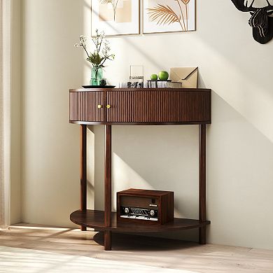 Trikiousd Demi Lune Console Table Half Moon Entryway Table with 2 Drawers and Shelf