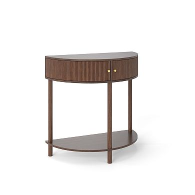 Trikiousd Demi Lune Console Table Half Moon Entryway Table with 2 Drawers and Shelf
