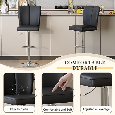 Trikiousd Set of 2 Modern PU Bar Stools Adjustable Height 360° Swivel Metal Legs