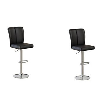 Trikiousd Set of 2 Modern PU Bar Stools Adjustable Height 360° Swivel Metal Legs