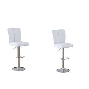 Trikiousd Set of 2 Modern PU Bar Stools Adjustable Height 360° Swivel Metal Legs