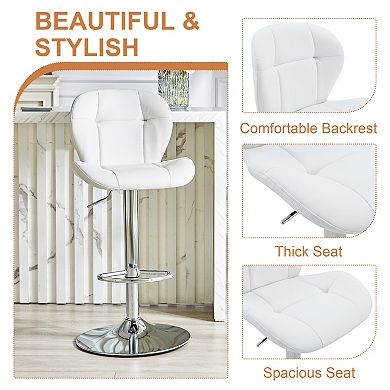 Trikiousd Set of 2 Adjustable Bar Stools Tufted Upholstered Chairs with Metal Base