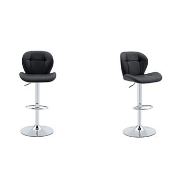 Trikiousd Set of 2 Adjustable Bar Stools Tufted Upholstered Chairs with Metal Base