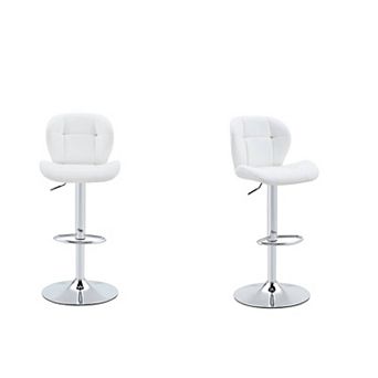 Trikiousd Set of 2 Adjustable Bar Stools Tufted Upholstered Chairs with Metal Base