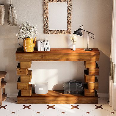 Trikiousd Geometric Block Wood Console Table Modern Entryway Accent Table for Living Room