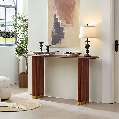 Trikiousd 59" Modern Console Table MDF Entryway Table with Stainless Steel Legs