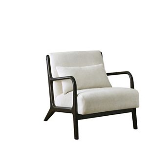 Trikiousd Mid Century Modern Accent Chair with Lumbar Pillow Chenille Wood Leg Chair
