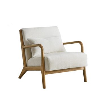 Trikiousd Mid Century Modern Accent Chair with Lumbar Pillow Chenille Wood Leg Chair