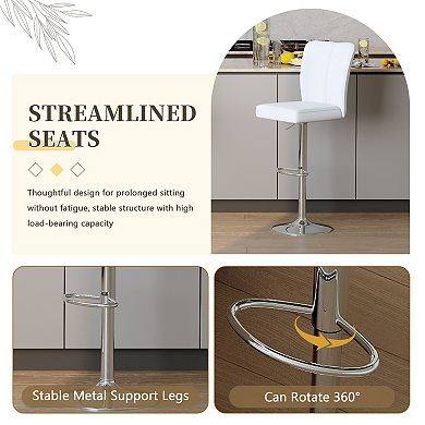 Trikiousd Modern Bar Stool Set of 2 Adjustable Swivel PU Counter Chairs with Metal Base
