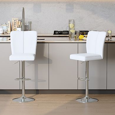 Trikiousd Modern Bar Stool Set of 2 Adjustable Swivel PU Counter Chairs with Metal Base