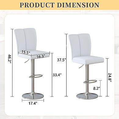 Trikiousd Modern Bar Stool Set of 2 Adjustable Swivel PU Counter Chairs with Metal Base