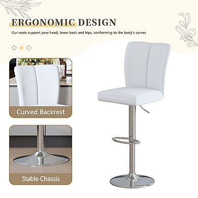 Trikiousd Modern Bar Stool Set of 2 Adjustable Swivel PU Counter Chairs with Metal Base