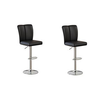 Trikiousd Modern Bar Stool Set of 2 Adjustable Swivel PU Counter Chairs with Metal Base