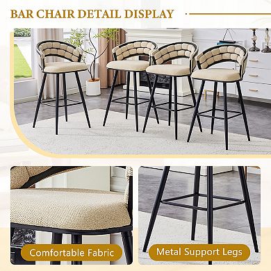 Trikiousd Set of 2 Chenille Bar Stools with Iron Legs Modern Counter Height Chairs