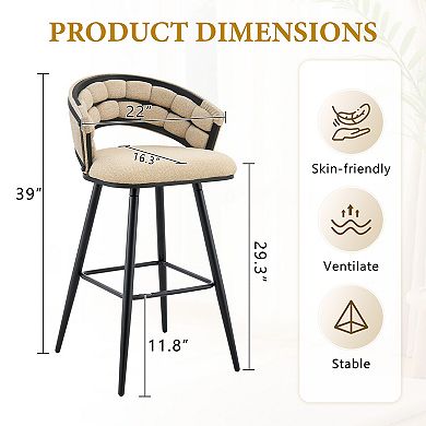 Trikiousd Set of 2 Chenille Bar Stools with Iron Legs Modern Counter Height Chairs