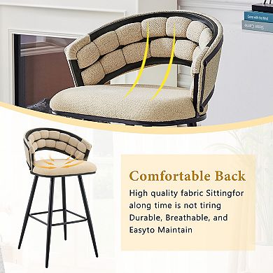 Trikiousd Set of 2 Chenille Bar Stools with Iron Legs Modern Counter Height Chairs