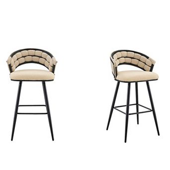 Trikiousd Set of 2 Chenille Bar Stools with Iron Legs Modern Counter Height Chairs